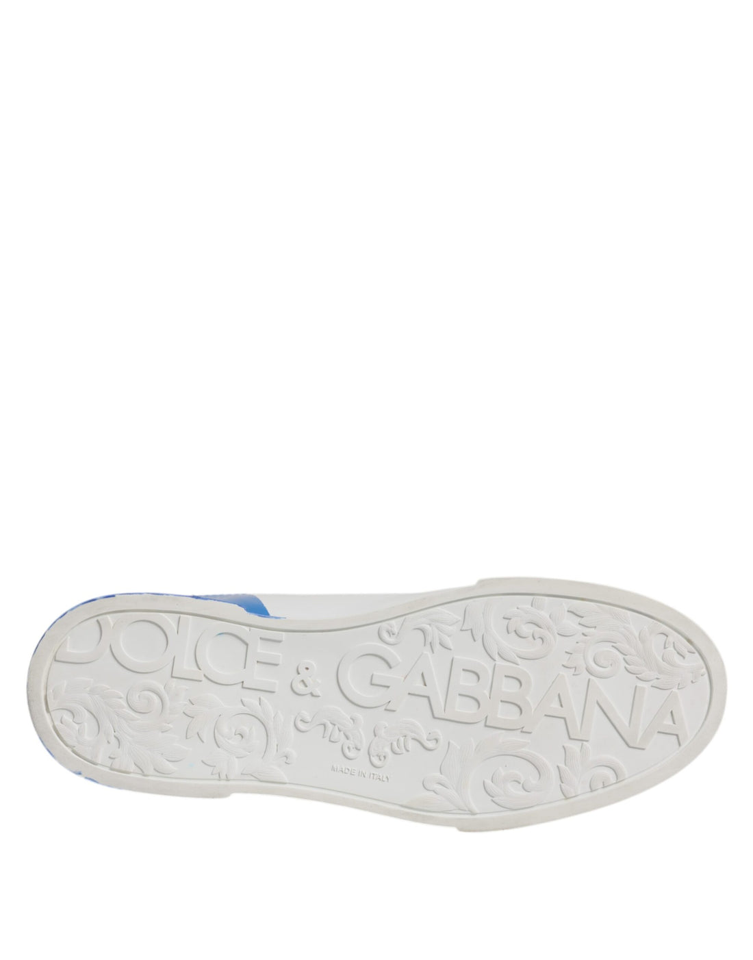 Dolce & Gabbana White Blue Portofino Leather Sneakers Shoes