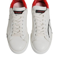 Dolce & Gabbana White Red Portofino Leather Sneakers Shoes