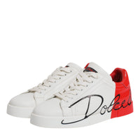 Dolce & Gabbana White Red Portofino Leather Sneakers Shoes