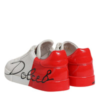 Dolce & Gabbana White Red Portofino Leather Sneakers Shoes