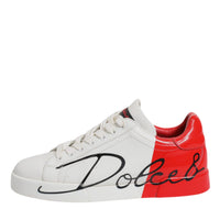 Dolce & Gabbana White Red Portofino Leather Sneakers Shoes