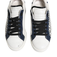 Dolce & Gabbana White Blue Leather Crown Milano Sneakers Shoes