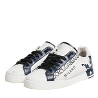 Dolce & Gabbana White Blue Leather Crown Milano Sneakers Shoes