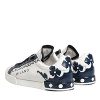 Dolce & Gabbana White Blue Leather Crown Milano Sneakers Shoes