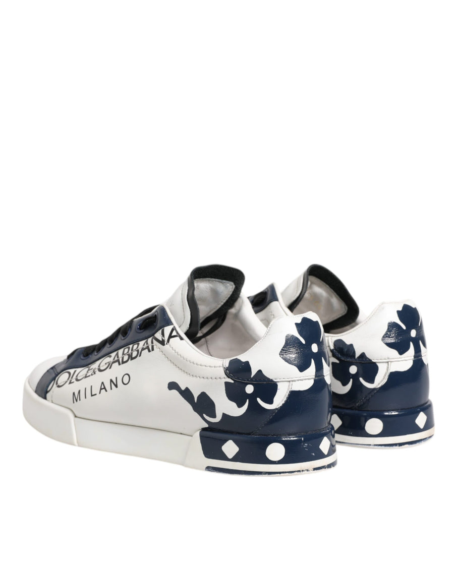 Dolce & Gabbana White Blue Leather Crown Milano Sneakers Shoes