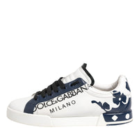 Dolce & Gabbana White Blue Leather Crown Milano Sneakers Shoes