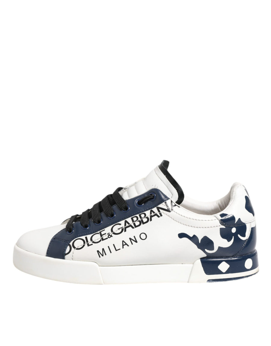 Dolce & Gabbana White Blue Leather Crown Milano Sneakers Shoes