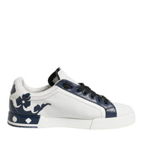 Dolce & Gabbana White Blue Leather Crown Milano Sneakers Shoes