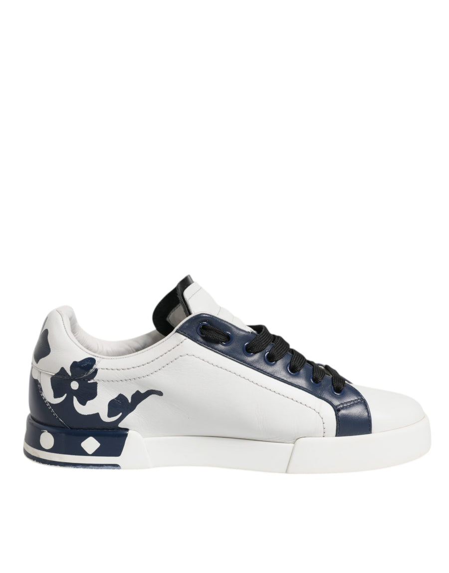 Dolce & Gabbana White Blue Leather Crown Milano Sneakers Shoes