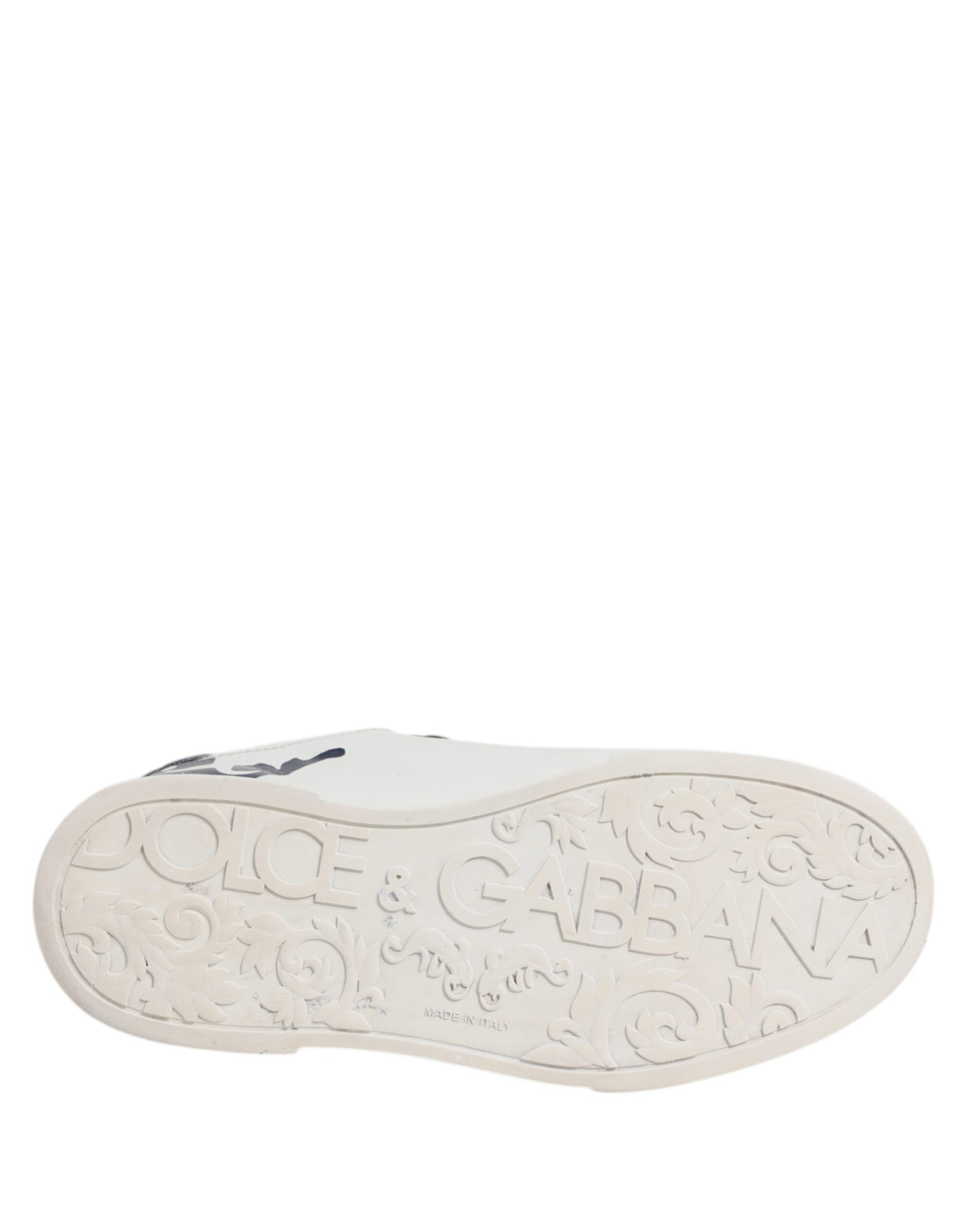 Dolce &amp; Gabbana White Blue Leather Crown Milano Sneakers Shoes