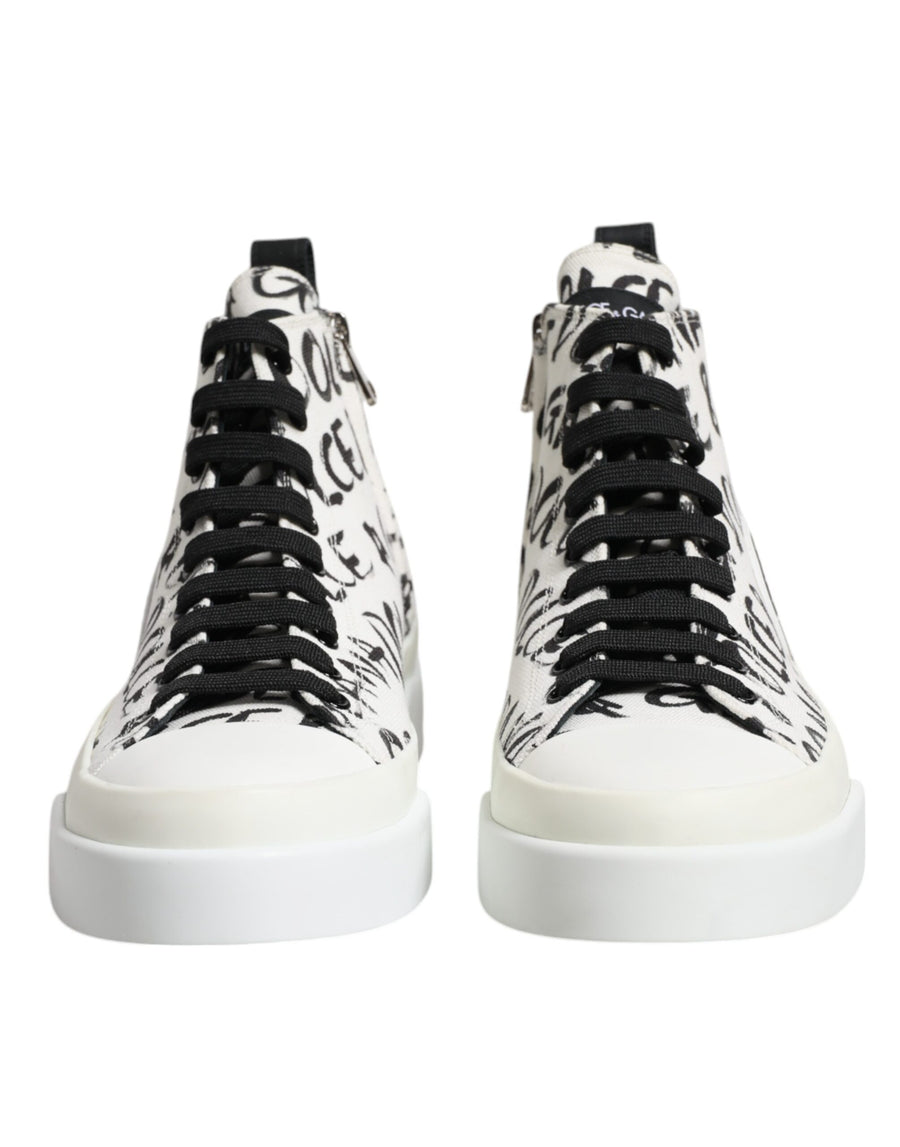 Dolce & Gabbana White Canvas Logo High Top Sneakers Shoes