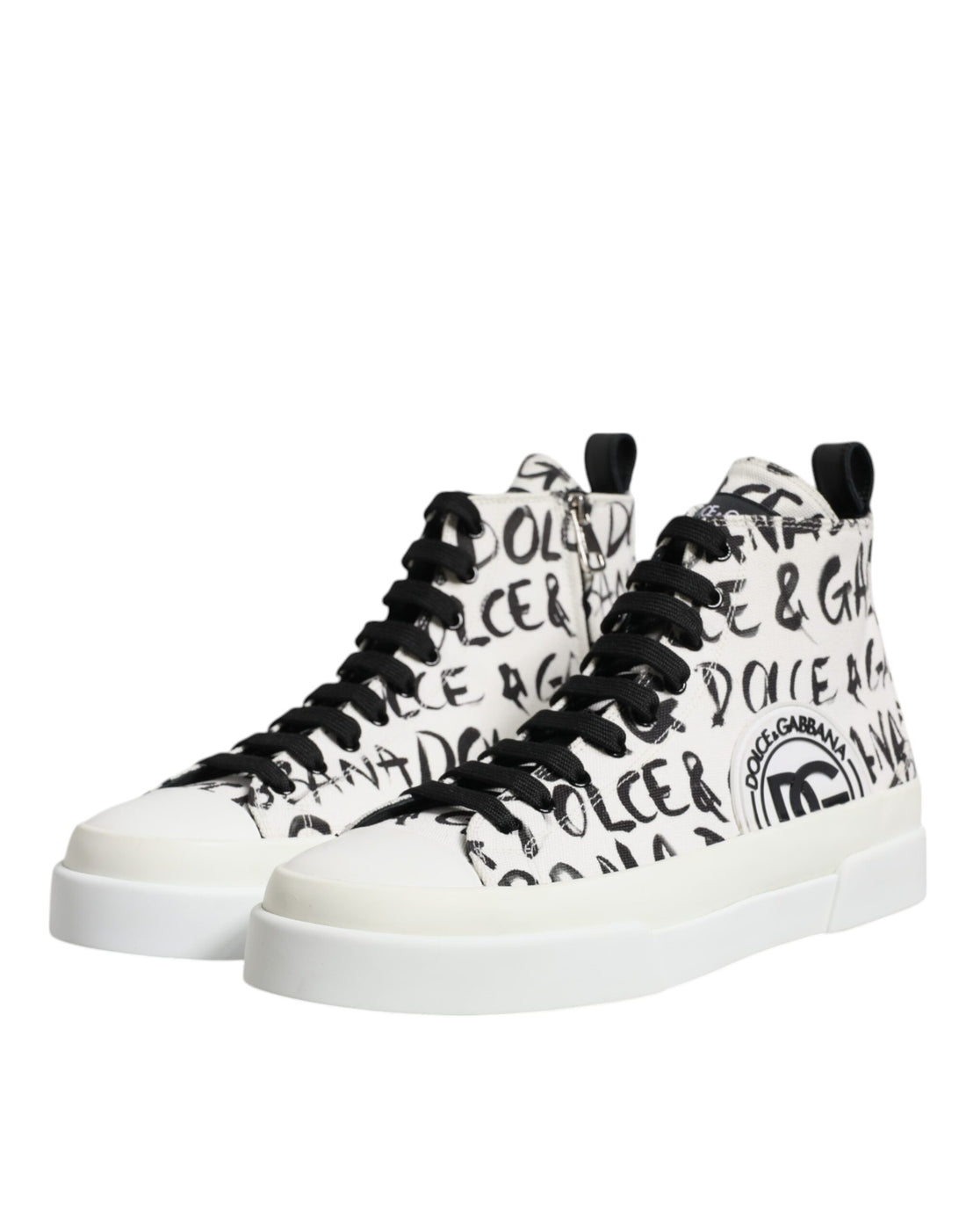 Dolce & Gabbana White Canvas Logo High Top Sneakers Shoes