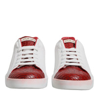 Dolce & Gabbana White Red Leather Logo Portofino Sneaker Shoes