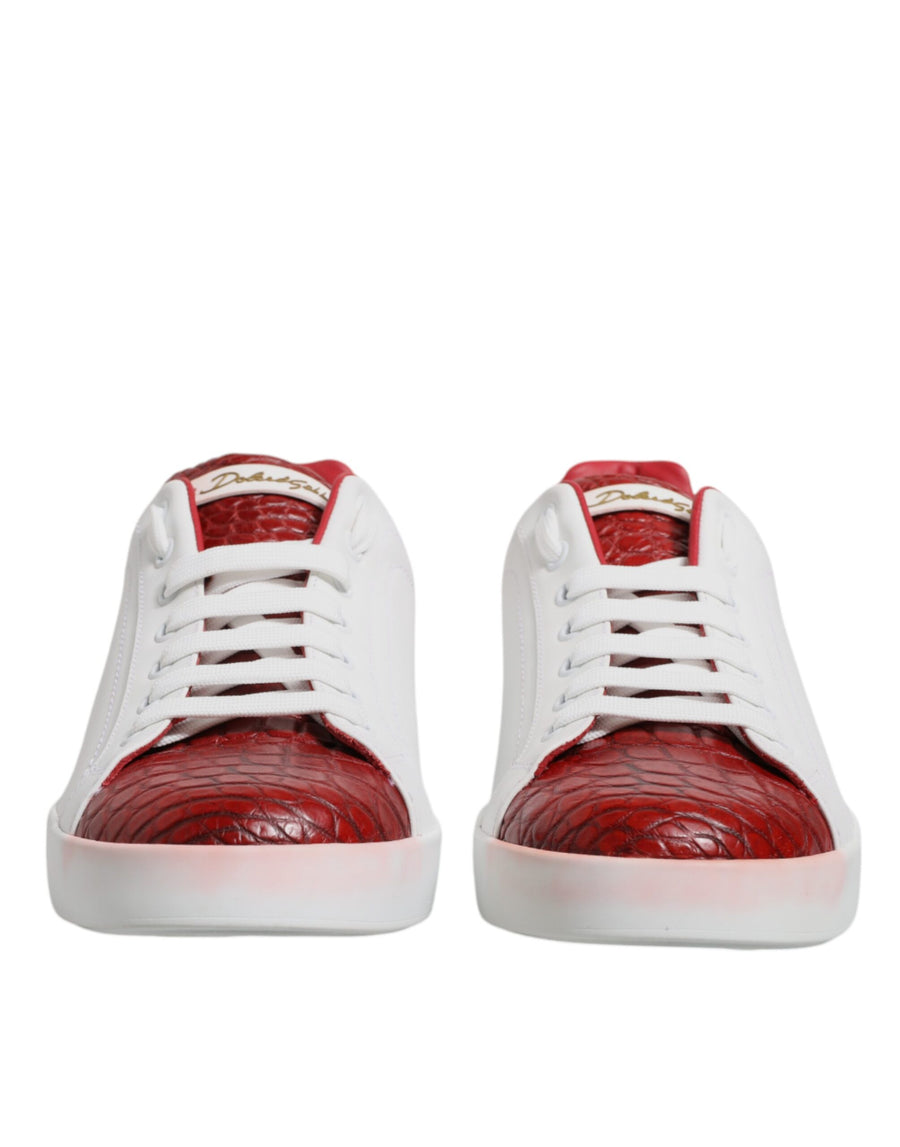 Dolce & Gabbana White Red Leather Logo Portofino Sneaker Shoes