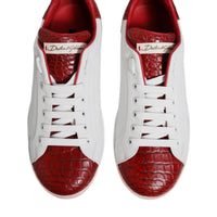 Dolce & Gabbana White Red Leather Logo Portofino Sneaker Shoes