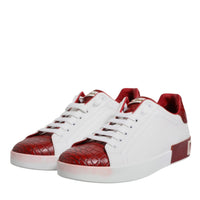 Dolce & Gabbana White Red Leather Logo Portofino Sneaker Shoes