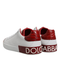 Dolce & Gabbana White Red Leather Logo Portofino Sneaker Shoes