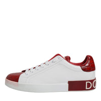 Dolce & Gabbana White Red Leather Logo Portofino Sneaker Shoes