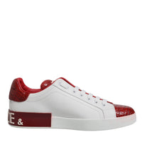 Dolce & Gabbana White Red Leather Logo Portofino Sneaker Shoes