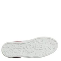 Dolce & Gabbana White Red Leather Logo Portofino Sneaker Shoes