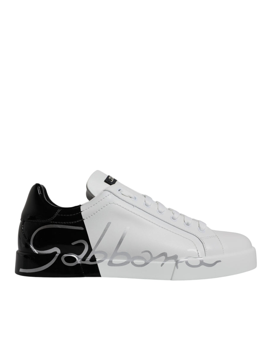 Dolce & Gabbana White Black Logo Portofino Sneakers Shoes