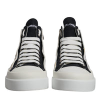 Dolce & Gabbana White Black Cotton High Top Sneakers Shoes