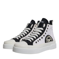 Dolce & Gabbana White Black Cotton High Top Sneakers Shoes