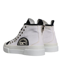 Dolce & Gabbana White Black Cotton High Top Sneakers Shoes