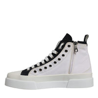 Dolce & Gabbana White Black Cotton High Top Sneakers Shoes