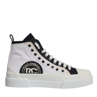 Dolce & Gabbana White Black Cotton High Top Sneakers Shoes