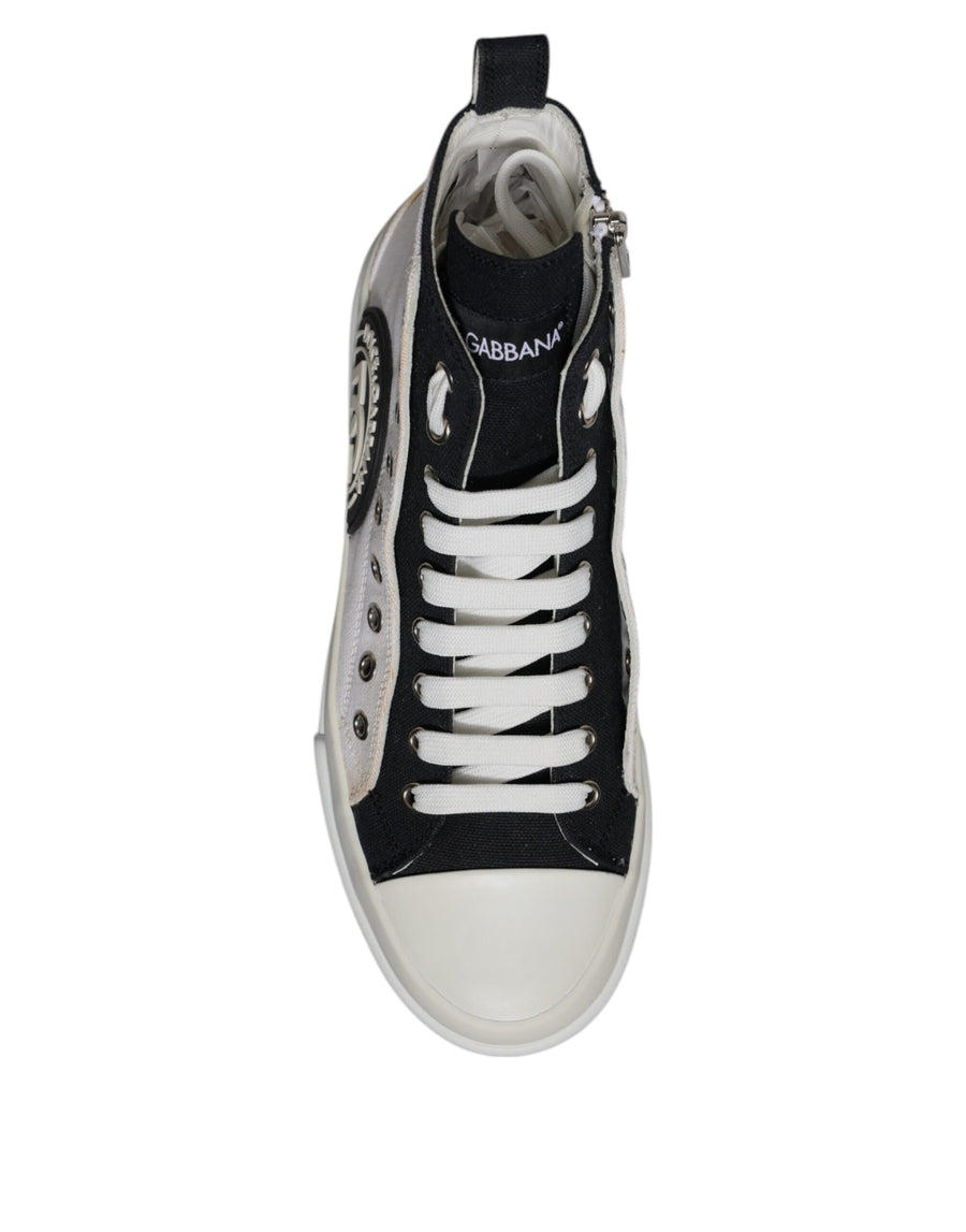 Dolce & Gabbana White Black Cotton High Top Sneakers Shoes