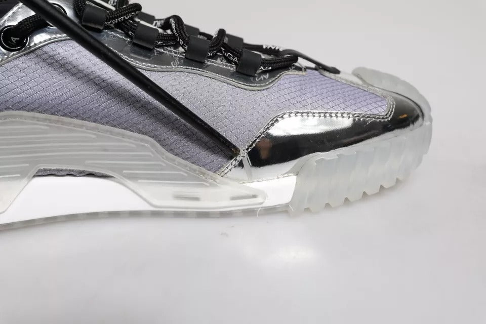 Dolce &amp; Gabbana Silver Black Nylon NS1 Low Top Sneakers Shoes