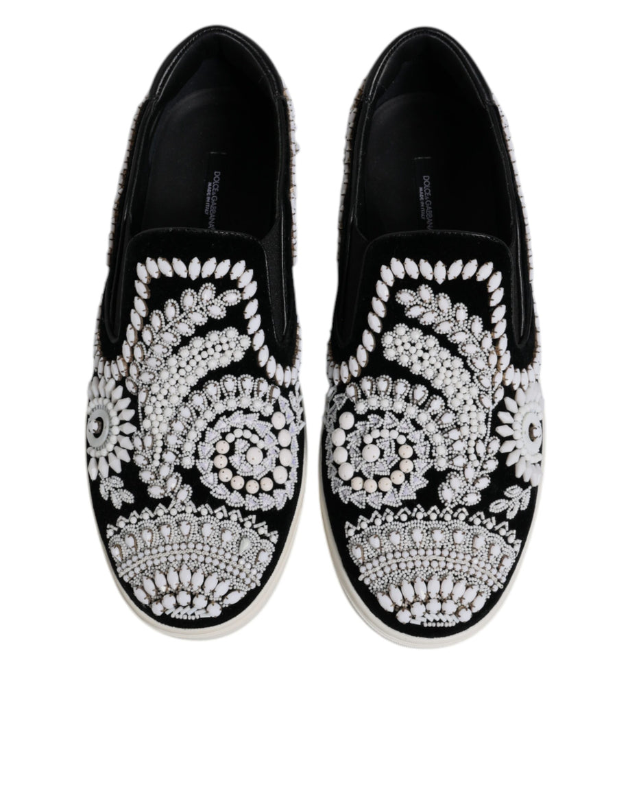 Dolce & Gabbana Black Embellished London Men Slip On Shoes