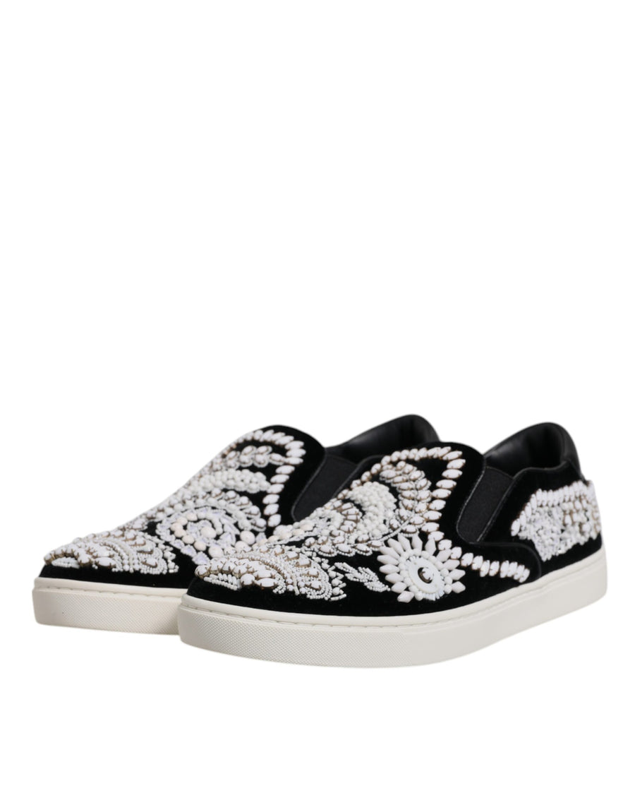 Dolce & Gabbana Black Embellished London Men Slip On Shoes