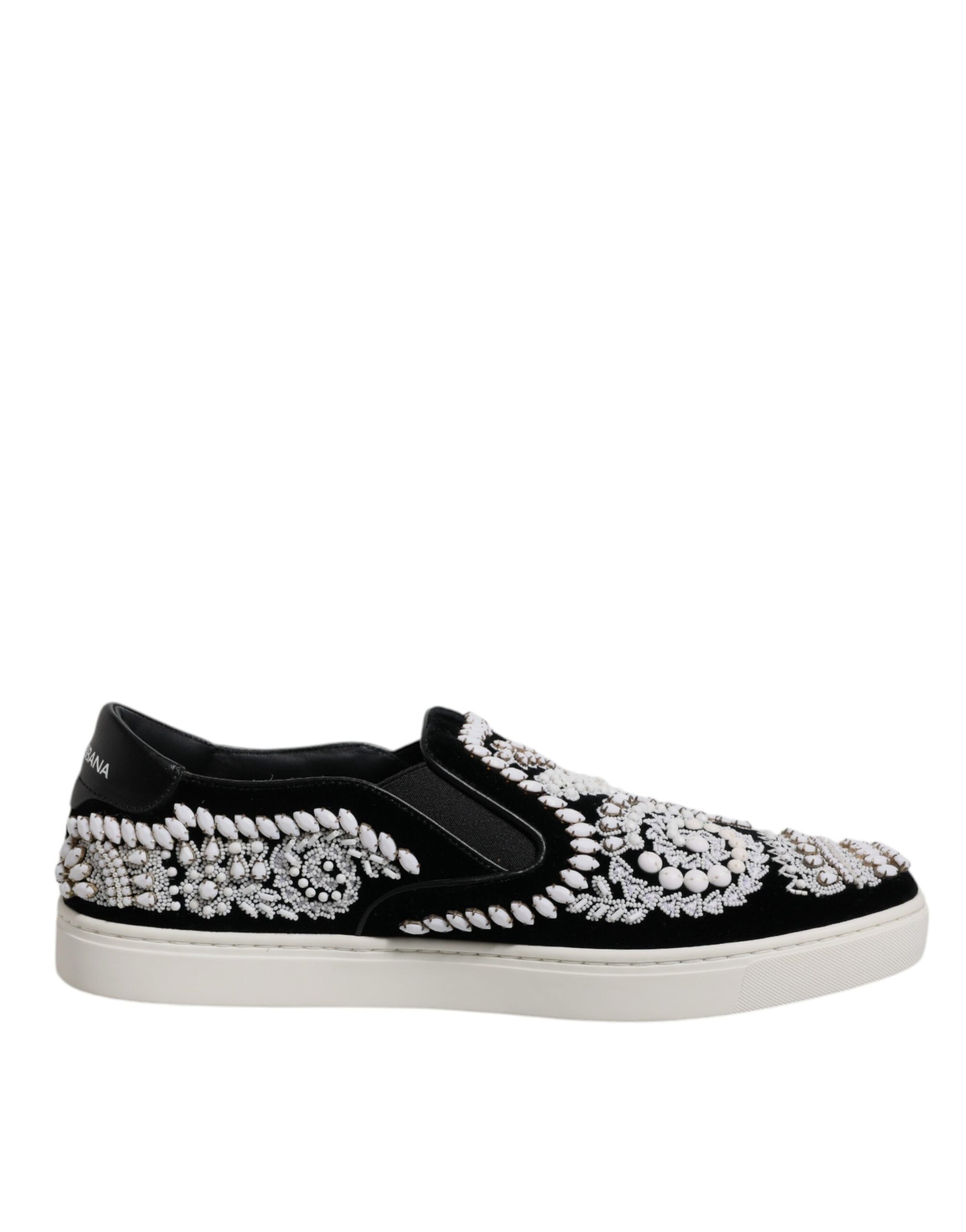 Dolce &amp; Gabbana Black Embellished London Men Slip On Shoes