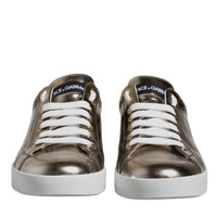 Dolce & Gabbana Silver Portofino Leather Sneakers Shoes