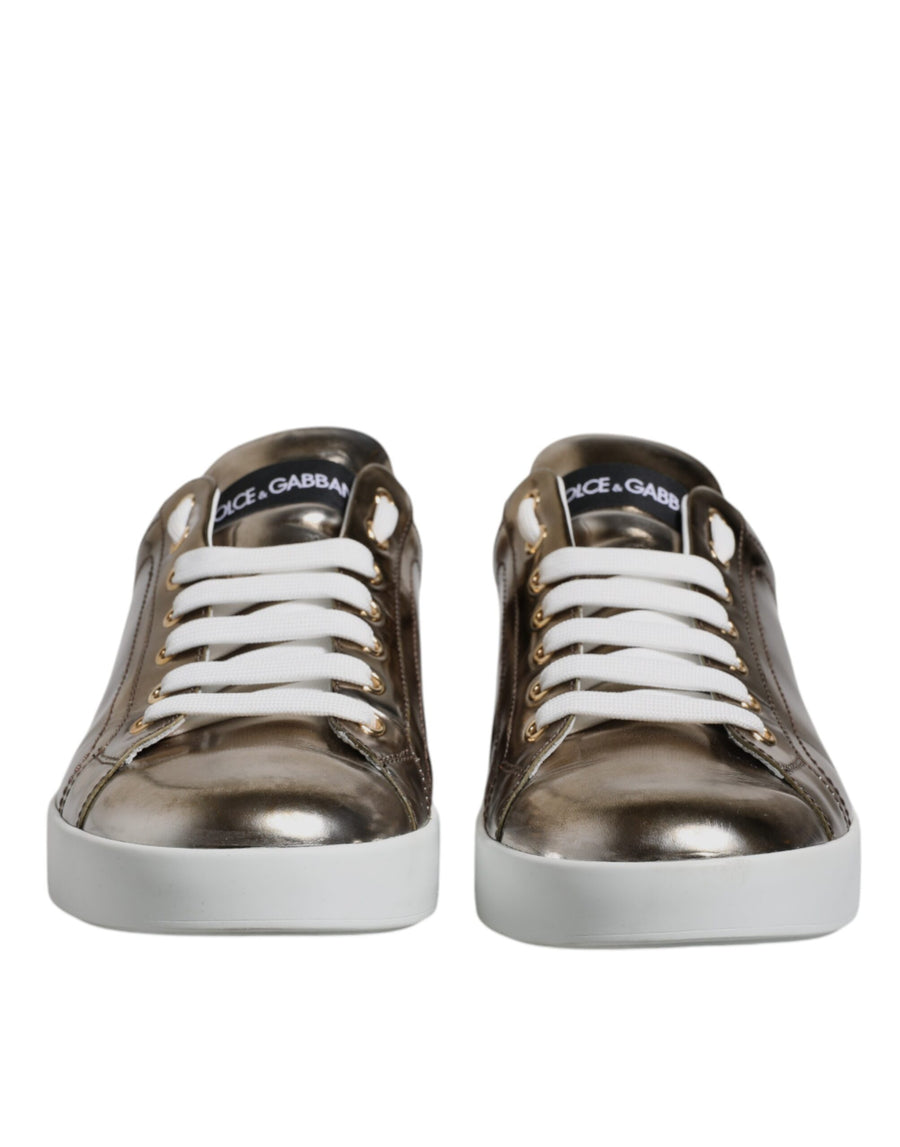 Dolce & Gabbana Silver Portofino Leather Sneakers Shoes