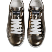 Dolce & Gabbana Silver Portofino Leather Sneakers Shoes