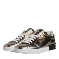 Dolce & Gabbana Silver Portofino Leather Sneakers Shoes