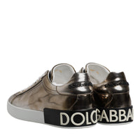 Dolce & Gabbana Silver Portofino Leather Sneakers Shoes