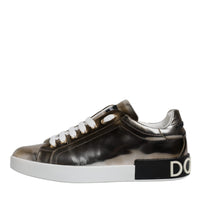 Dolce & Gabbana Silver Portofino Leather Sneakers Shoes