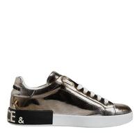 Dolce & Gabbana Silver Portofino Leather Sneakers Shoes