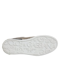 Dolce & Gabbana Silver Portofino Leather Sneakers Shoes