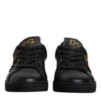 Dolce & Gabbana Black Leather DG Heart London Sneakers Shoes