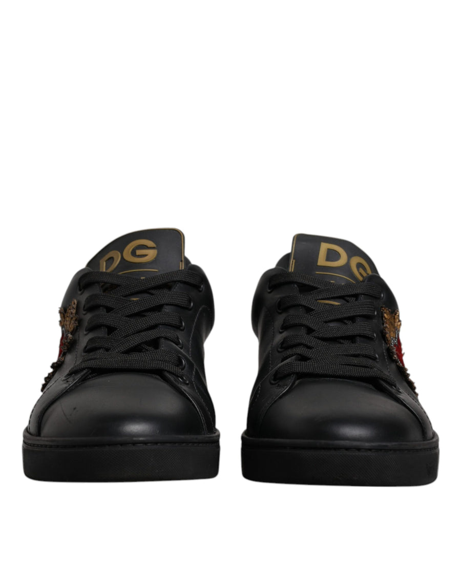 Dolce & Gabbana Black Leather DG Heart London Sneakers Shoes