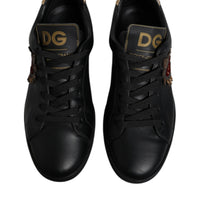 Dolce & Gabbana Black Leather DG Heart London Sneakers Shoes