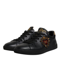 Dolce & Gabbana Black Leather DG Heart London Sneakers Shoes