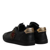 Dolce & Gabbana Black Leather DG Heart London Sneakers Shoes