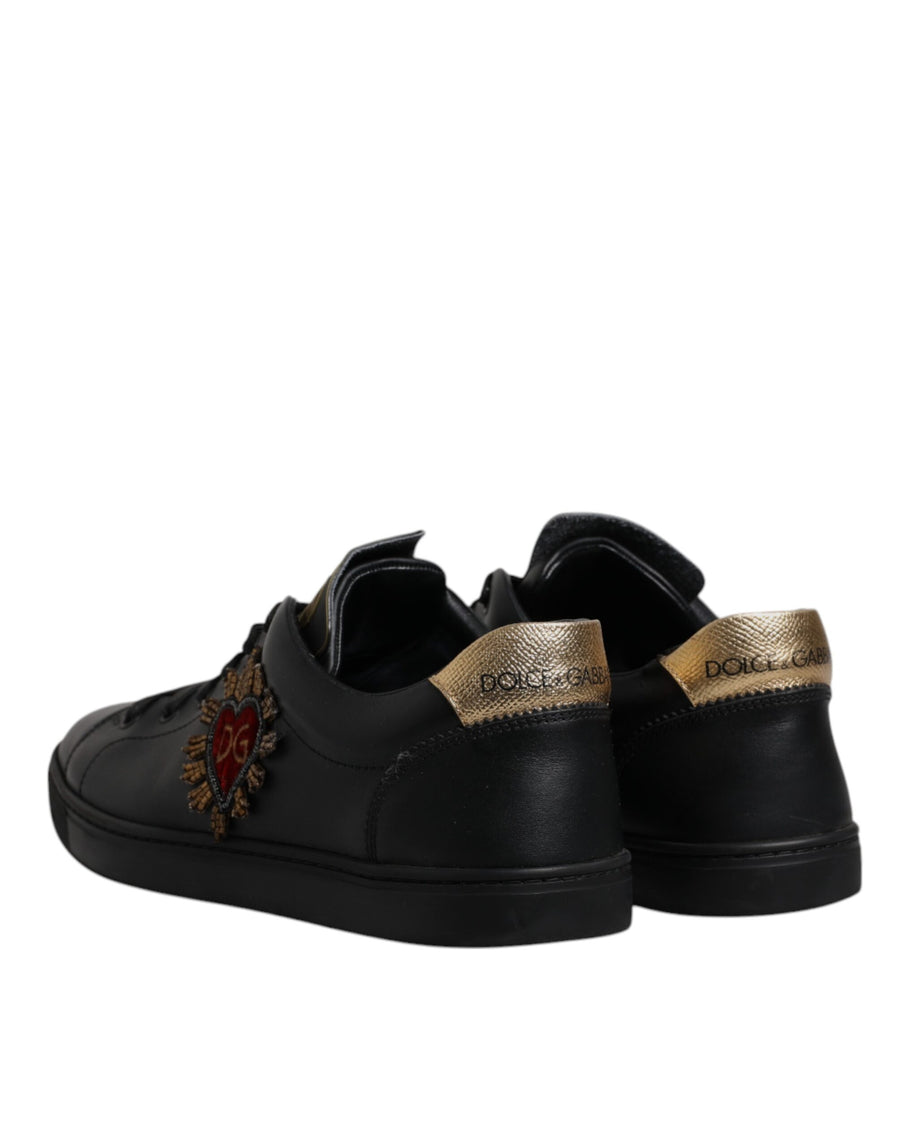 Dolce & Gabbana Black Leather DG Heart London Sneakers Shoes