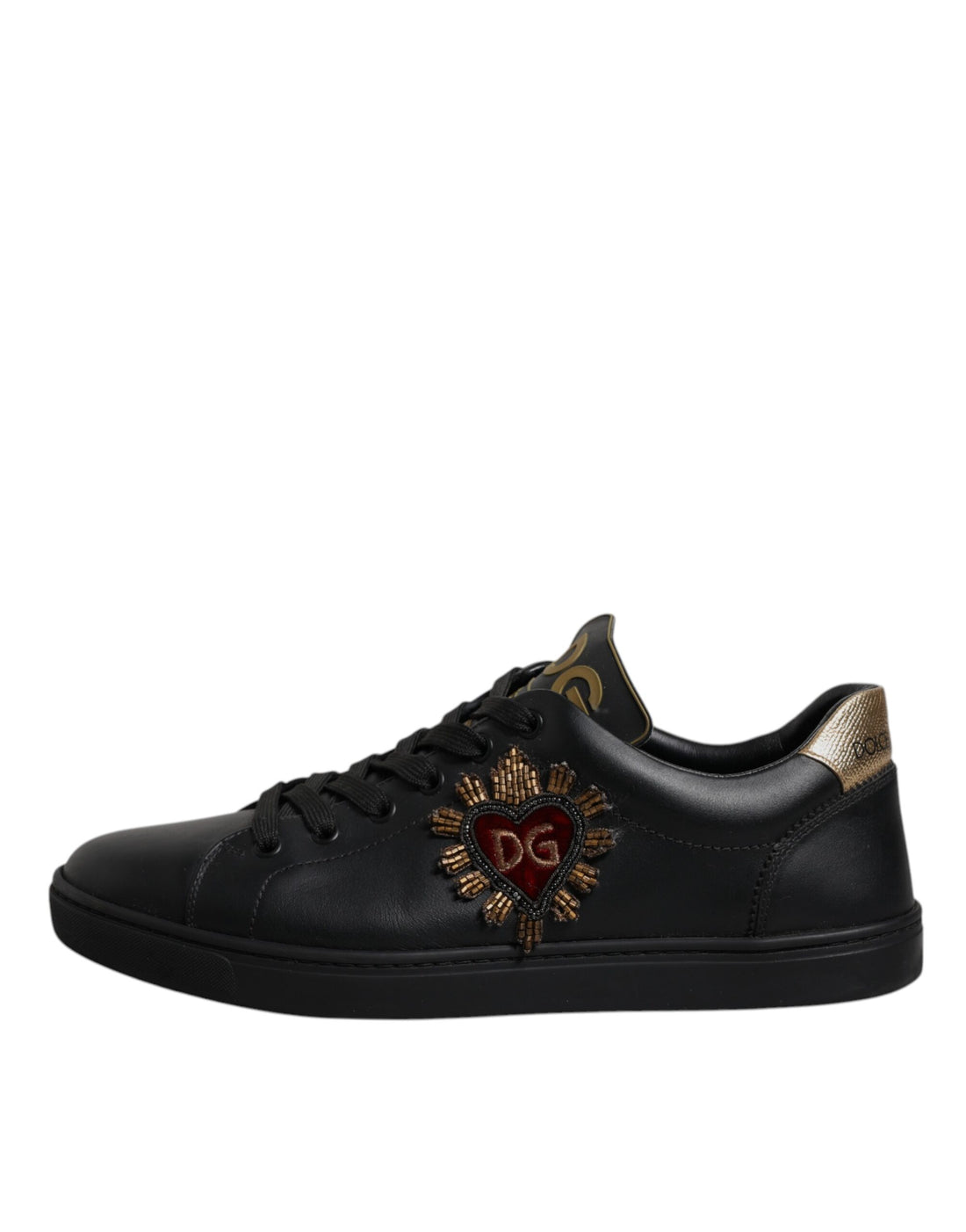 Dolce & Gabbana Black Leather DG Heart London Sneakers Shoes